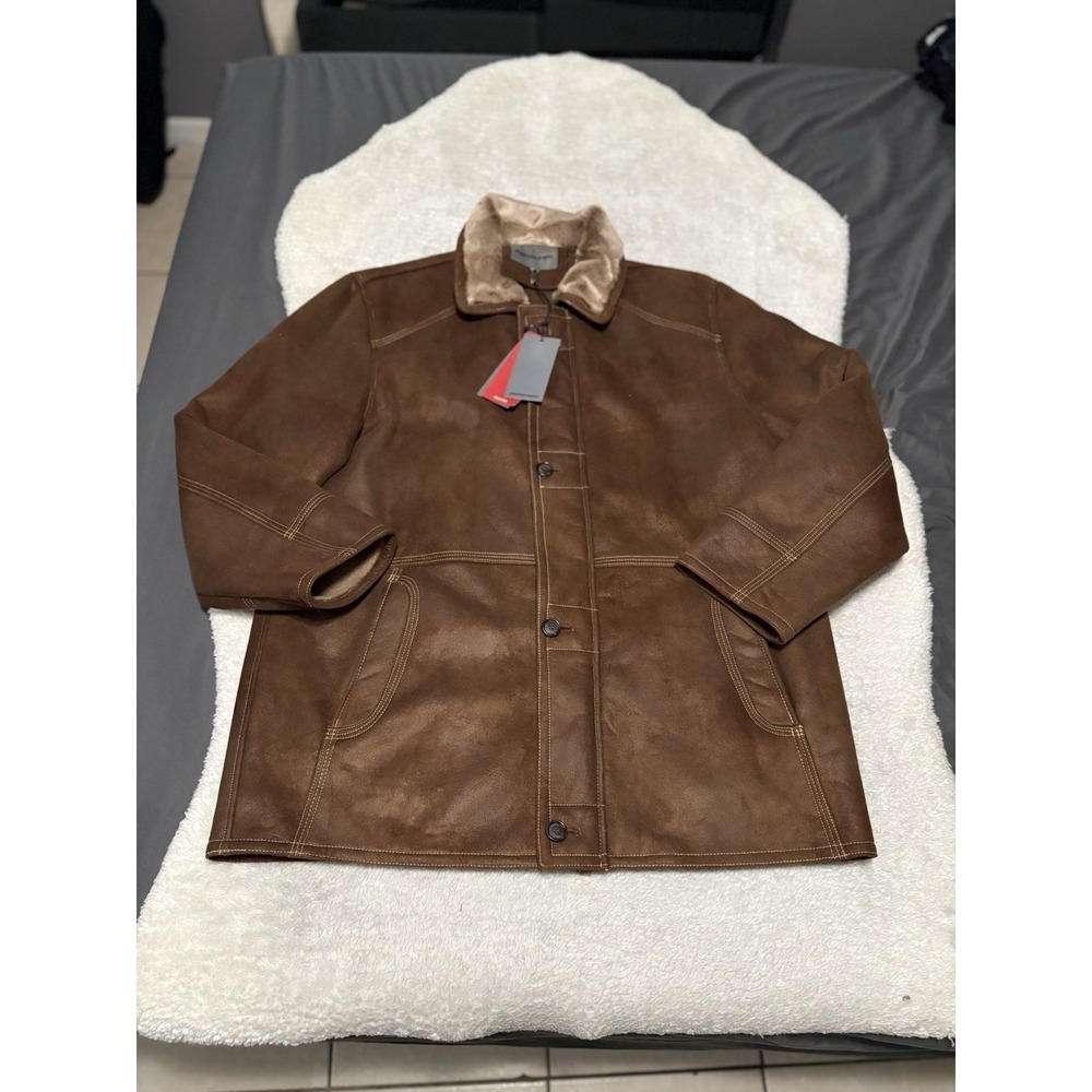 Johnston & Murphy Men's Brown Suede Zip Button Faux Fur Lined Jacket Size XL